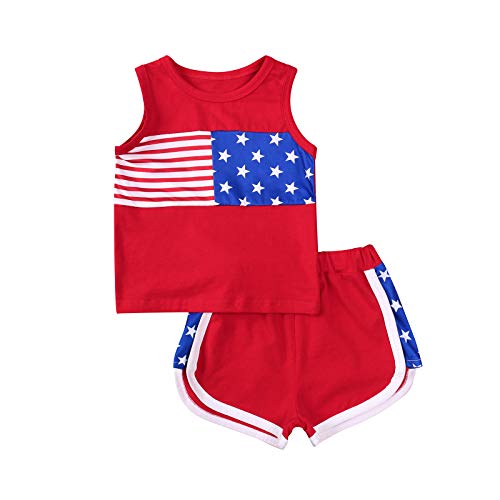 Toddler Baby Boy 4th of July Outfit Letter Print Sleeveless Vest Top American Flag Shorts 2Pcs Summer Clothes Set (American Flag-Red,4-5T,4 Years,5 Years,)