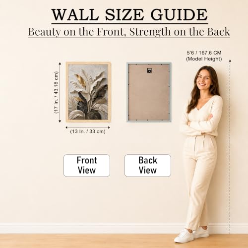 Image of PAINTINGMANTRA Textured Embossed Leaf Floral Framed Wall Art Painting for wall decoration, Neutral & Gold Tropical Leaf Motifs Flower Painting for Living room, bedroom, Office, 13x18 Inch
