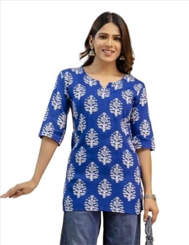 Image of MS VHCK ENTERPRISE Women's Short Kurti in TopsTunic Rayon Cotton Blend | Ladies Ethnic Tunic