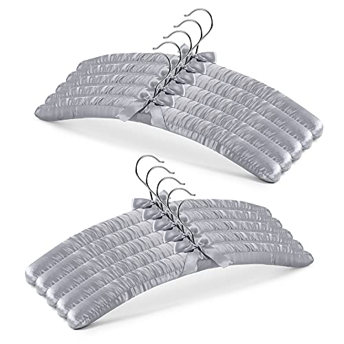 JS HANGER Padded Hanger for Sweaters - 17 Inch Extra Large Heavy Duty Satin Covered Coat Hangers No Shoulder Bump for Women Clothes, Sweaters, Dresses, Clothing, Weddings, Lingerie Pack of 10, Grey