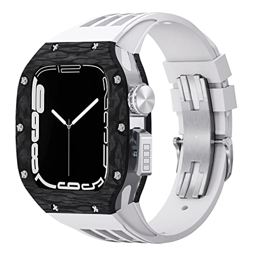 Kit de mod sangle Apple Watch 6 5 4 SE 44 mm, boîtier de montre en fibre de carbone iWatch 8 7 45 mm