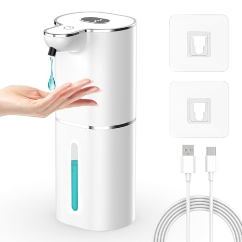 Seifenspender Automatisch Gcstnn 380ml Elektrischer Seifenspender mit Sensor Infrarot Wandmontage USB Wiederaufladbar LCD Anzeige IPX5 Wasserdicht für Badezimmer Küche Spülmittel - Weiß Gel