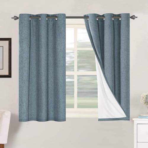 Image of H.VERSAILTEX Primitive Linen Curtains 100% Blackout Curtain Drapes Burlap Curtains with White Thermal Insulated Liner, Grommet Top Drapes Living Room /Bedroom (2 Panels, 42 x 45 Inch, Stone Blue)