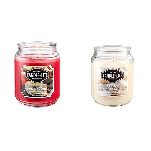 Candle-Lite Scented, Apple Cinnamon Crisp Fragrance, One 18 Oz, Red Color & Scented Candles, Creamy Vanilla Swirl Fragrance, One 18 Oz. Single-Wick Aromatherapy Candle #TOP19