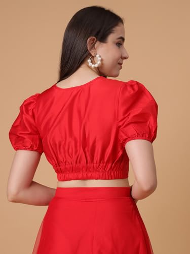 Image of Frolic Rolic Premium Silk V-Neck Blouse Readymade Saree Blouse - Designer Puff Sleeve Blouse for Wedding