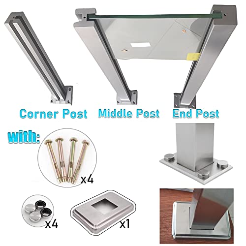 LZMZMQ Tempered Glass Railing Square Standoff, for Stairway Steps Deck Hotel 10-12 mm Panels Clear View Black Base Rail Brackets System/Fencing Upright Post, 65 75 85 95 105 115 125 135 145 155 cm