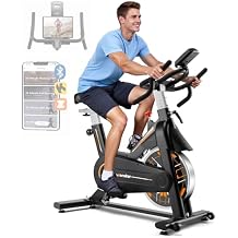 Exercise Bike, Wenoker Stationary Bike for Home, App Supported Indoor Bike with Adjustable Seat and Multi-grips Handlebar, Transport Wheels and Fitness Courses for Weight Loss