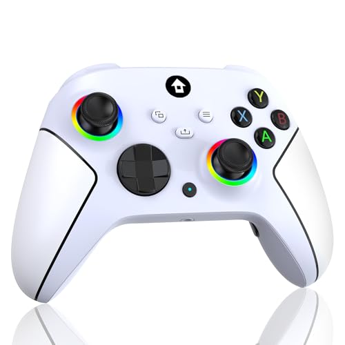 YUYIU Wireless 2.4GHz Controller with 7 Colors RGB Light for Xbox Controller, Xbox One Series X|S,Consoles,Steam PC Windows, with 1000mAh Battery/Dual Vib-ration/Turbo/Programmable, 3.5mm Audio Jack (Snow White)