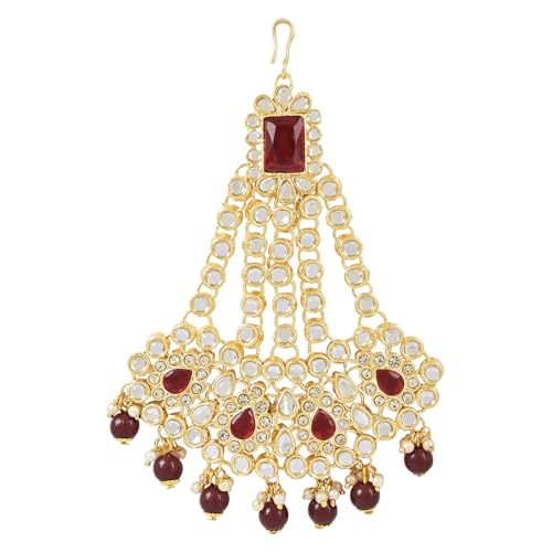Image of I Jewels Gold Plated Mughal Beautiful Long Pearl Kundan Jhumar Passa /Jhoomar Maang Tikka for Women