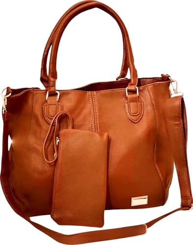 Bolsa Feminina Grande de Mão e Ombro Transversal em Couro Lateral Espaçosa Trabalho Faculdade Sacola Necessarie (Caramelo)