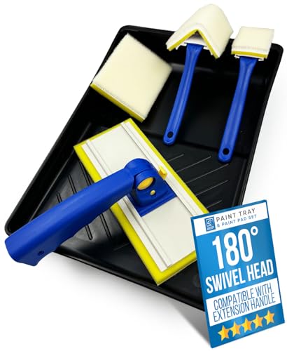 Paint Pad Set - Paint Pads for Walls and Ceilings - Includes Large Medium Small Triangle Flat Paint Pads for Decorating - Interchangeable Heads Extendable Easy to Clean Collapsible 5 Piece Set