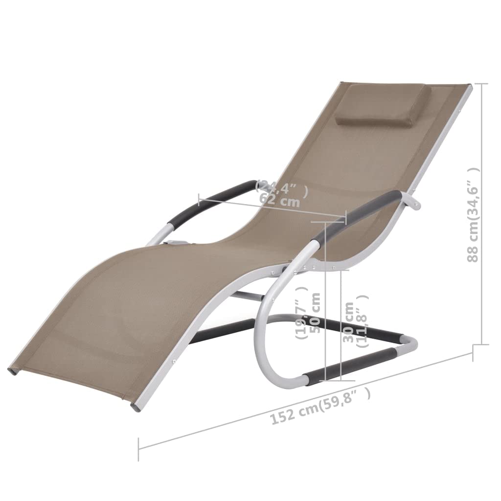 Leżak z poduszkami z aluminium i tekstylenu w kolorze taupe, do ogrodu, na taras i basen, regulowany, odporny na warunki atmosferyczne, ergonomiczny, składany, trwały, łatwy w montażu