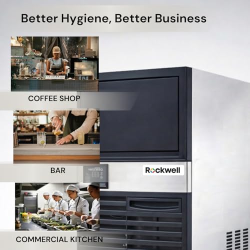 Image of ROCKWELL RICM60 Ice Cube Maker | 55 Kg /Day Ice Output | 18 Kg Storage | Commercial Ice Machine for Cafe, Restaurant & Bar