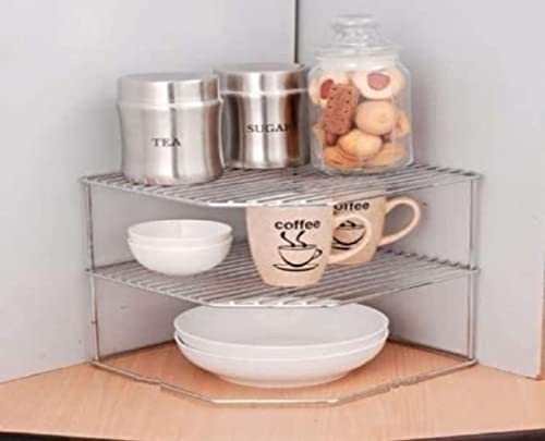 Image of Zepdos Steel 3 Tier Kitchen Counter Organiser, Self Rack, Plate Dish Rack, Kitchen Storage Counter top Organizer, Kitchen Rack Stand, Unstill Holder, Dish Rack (3-Tier Corner)