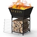 24 Inch Outdoor Fire Pit Square Wood Burning Smokeless Firepit with Camping Grill Portable Firepits for Outside Patio Heating Backyard Picnic Bonfire and BBQ, Black