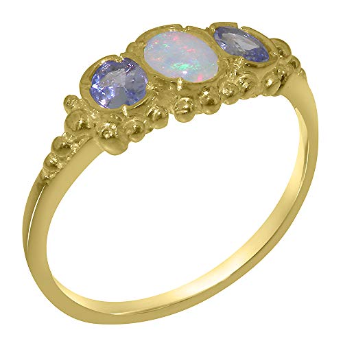 Solid 9k Gold Natural Opal & Tanzanite Womens Trilogy Ring - Sizes 4 to 12 Available