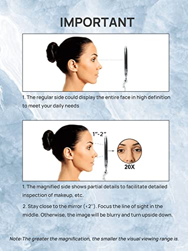 Foto von OMIRO Handspiegel, Doppelseitiger Faltbarer Schminkspiegel mit 1-Fach/20-Fach Vergrößerung für Hand, Tisch und Reisegebrauch