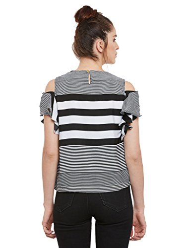 Image of Miss Chase - Women's Striped Cold Shoulder Loose Fit Top