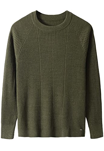 Men's CrewneckSweater and Structure-Knitted Raglan Sleeve Round Neck Pullover Contains Wool
