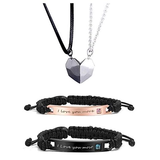 Long tiantian 4Pcs Couple Necklace Bracelet Set Matching Bracelets for Couples Matching Necklaces for Bf and Gf Couple Gift for Her Boyfriend Necklace for Him Valentine's Day Gift(Style I)