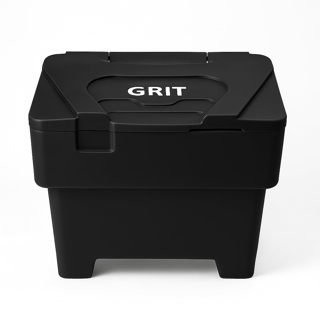 115L Black Grit Salt Bin Stackable Lockable Heavy Duty Outdoor Rock Salt/Sand Containers 80x48x61CM