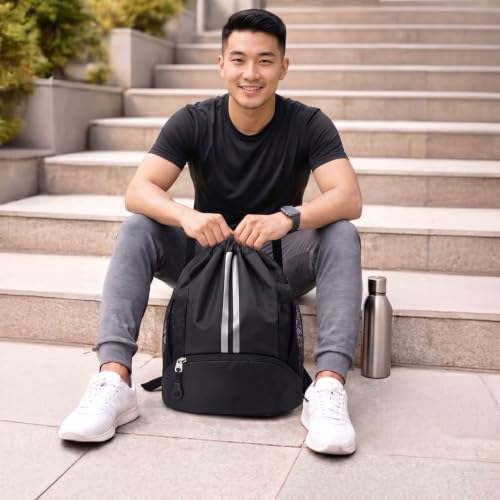Image of Sports Drawstring Bag Backpack for Men Women - Basketball Bag Gym Backpack Dedicated Shoe Compartment | Waterproof Large Space Gym Bag