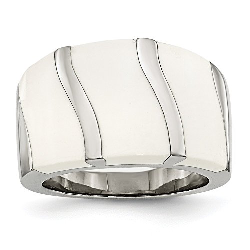 Solid Stainless Steel White Enamel Ring Band Size 7 #TOP28