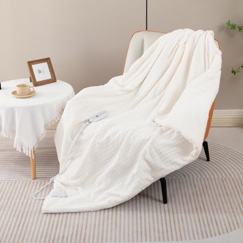 Dowin Full-Size Heated Electric Blanket - Cozy Waffle Fleece with Auto Shut Off, Machine Washable, 72x84 in Beige