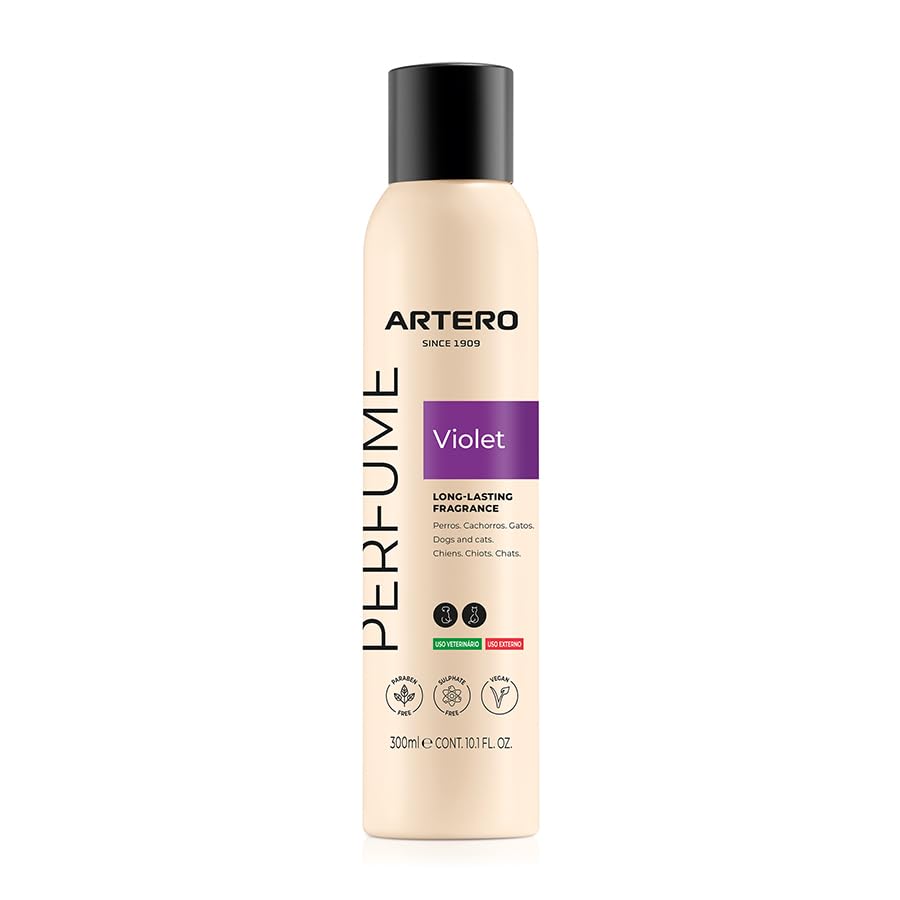 Artero perfume para perros y gatos 300 ml. Perfume en spray para mascotas. Con un efecto prolongado en el tiempo que acompaña a nuestro perro durante días. (VIOLET)