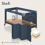 Lionelo Stefi Baby Kinderbett, Reisebett ab Geburt bis 15 kg, Seiteneingang, Sicherungssystem LockGuard, Blockade der Räder, Tragetasche, zusammenklappbar