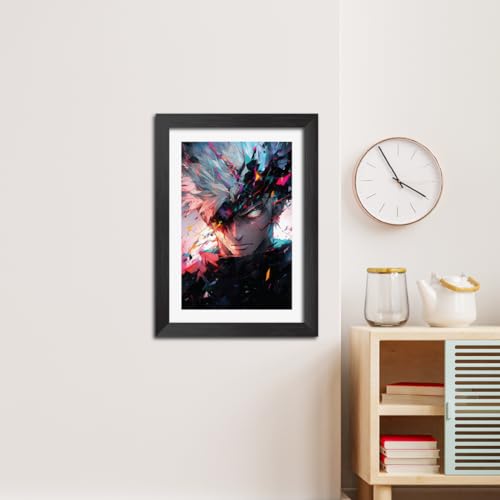 Image of TenorArts Satoru Gojo Photo Frame Jujutsu Kaisen Anime Laminated Poster Framed Painting with Matt Finish Black Textures (12inches x 9inches)