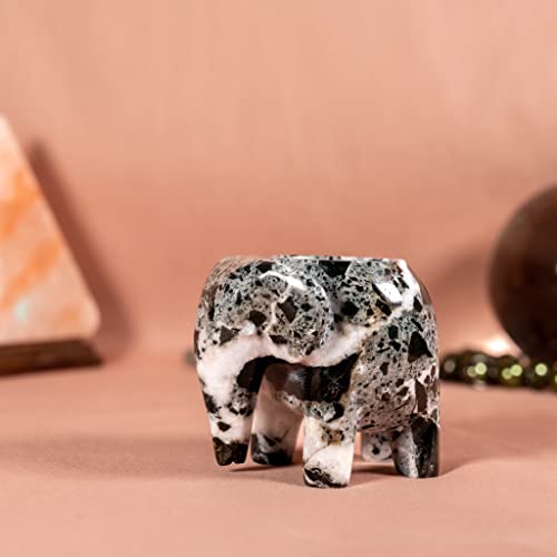 Onyx Elephant Tea Light Elephant Light Candle Holder Ornament Fossil Stone (Black Marble) - Image 4
