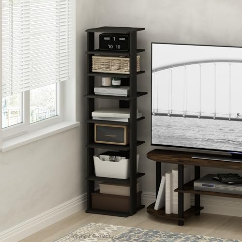 Image of Furinno Turn-N-Tube Corner Shelf, 8-Tier Display Rack, Vertical Corner Storage Rack, Space Saving Organization and Storage, Entryway, Living Room, Closet, Espresso