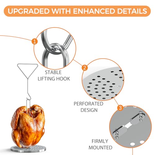 STRAODTIC Stainless Steel Turkey Fryer Stand Kit, Turkey Chicken Fryer Accessory Kit with Heavy Duty Stand, Lifter Hook, Vertical Rack, and Perforated Base for Deep Frying Pot and Outdoor BBQ