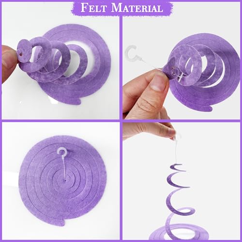 Image of 36Pcs Purple Hanging Swirl Decorations Ombre Purple Felt Swirl Streamer Spiral Ceiling Garland for Lavender Lilac Violet Birthday Wedding Bachelorette Graduation Holiday Hen Party Supplies