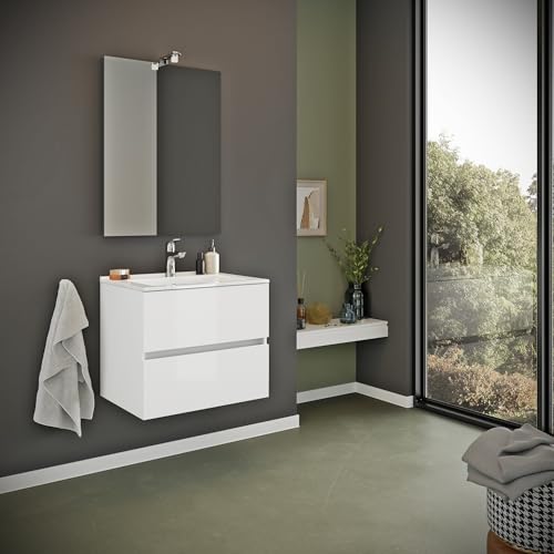 Kiamami Valentina Mobile bagno sospeso con lavabo 60cm e cassetti bianco lucido | Benaco