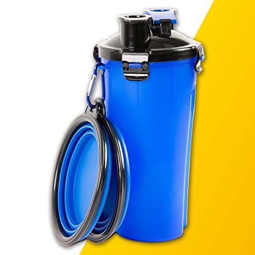 PawPride Botella de agua para perros - Botella de agua y comida portátil 2 en 1 con 2 cuencos plegables plegables y botella a prueba de fugas con 2 compartimentos para viajes, camping, senderismo Cover