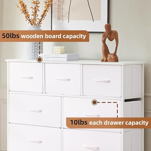 SKY-TOUCH Storage Cabinet : Bedroom Dresser with 9 Drawers Wide Storage Chest with Removable Fabric Bins Storage Organizer Unit for Living Room Entryway Hallway Nursery Kids Room (100*30*96CM White)