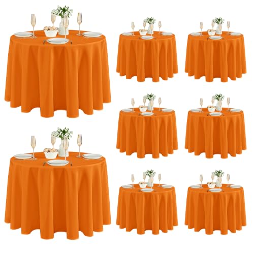 Fitable 8 Pack Orange Tablecloths 120 Inch Round for 48"-96" Tables