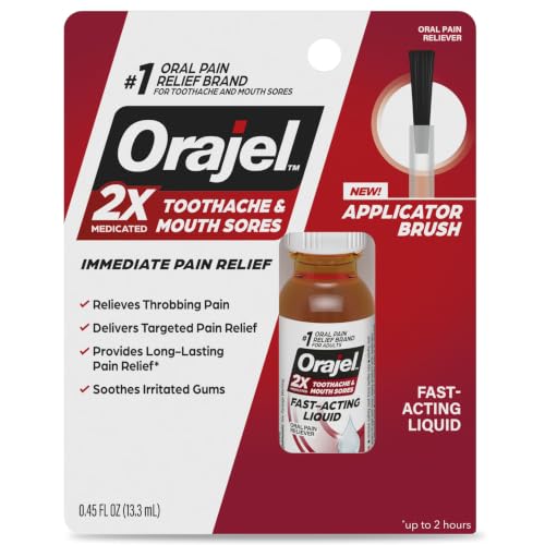 Orajel 2X Medicated Toothache & Mouth Sores Liquid, 0.45 Fl Oz