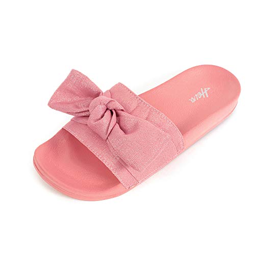 Image of FUNKYMONKEY Women's Bowknot Slides Sandals Comfort Casual Beach Slippers | Soft Denim Fabric Upper & Comfortable EVA Sole, Lightweight Slip-On Slides for Summer, Beach, Pool, and Daily Casual Wear