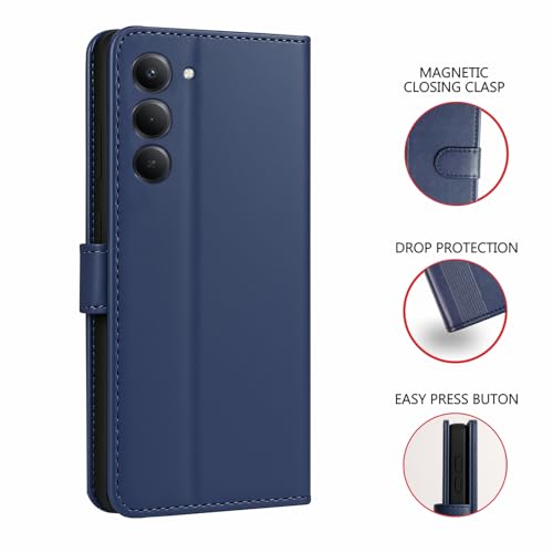 Image of AIBEX Shock Proof Flip Compatible for Redmi 15 5G Flip Cover Leather Finish | Inside TPU with Card Pockets | Wallet Stand | Complete Protection Flip Case- Blue