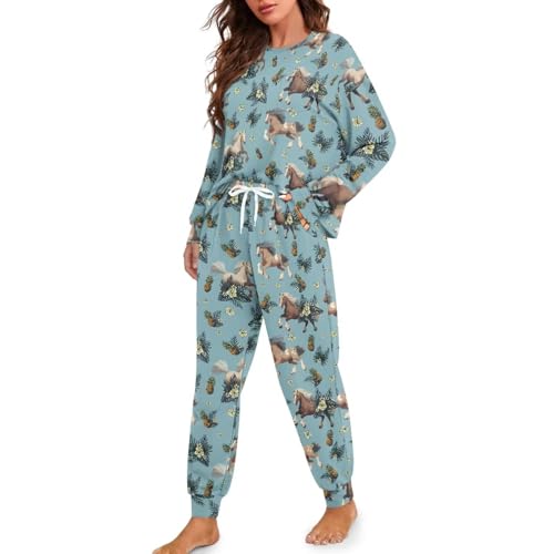 Image of Women's 2 Piece Printed Pajama Set Long Sleeve Sleepwear Set with Long Pants Casual Lounge Sets with Pocket
