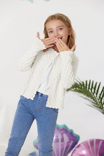 GRACE KARIN Girls Cropped Cardigan Sweaters Long Sleeve Cable Knit Button Front Sweater 5-12Y3