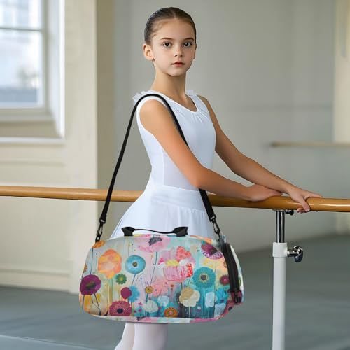 Duffle Bag for Boys or Girls with Shoes Compartment, Colorful Flowers Textures Sports Travel Bag Overnight3