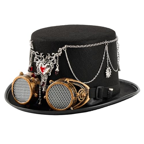 Chapeau haut-de-forme punk avec lunettes réglables pour cosplay