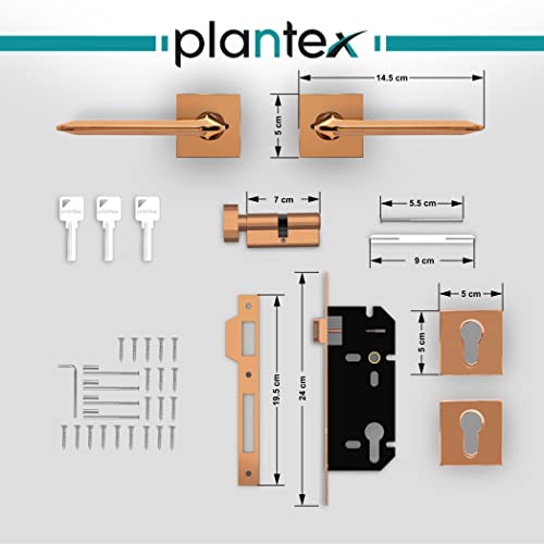 Plantex Main Door Lock/Mortise Lock for Door with 3 Years of Warranty - Robust Door Lock for Home with Brass Lock Body & Cylinder (7105 - PVD Choco)