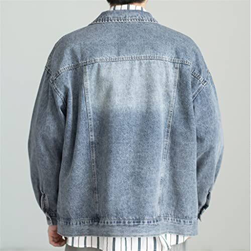 JSEIAJB Vintage Lapel Washed and Worn Denim Jacket Casual Loose Drop Shoulder Boys Jacket4