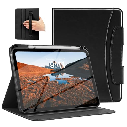 MoKo for iPad A16 Case 11-inch, iPad 11th/10th Generation Case (2025/2022) with Pencil Holder & Pocket, Premium Leather Folio Stand Cover, Multiple Viewing Angles, Black
