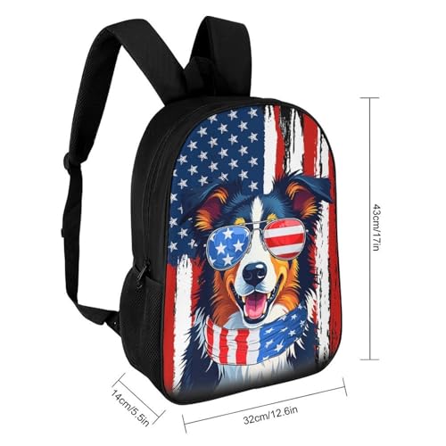 Border Collie Dog America Flag Backpack Simple Leisure Travel Backpack Outgoing Daypack 17 Inch2